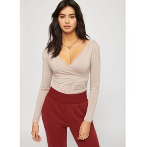 wrap beige long sleeve bodysuit dynamite